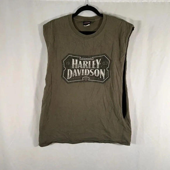 Harley-Davidson Other - Vintage Harley Davidson Tank Top Men's Large Green Cut Off Twister City
